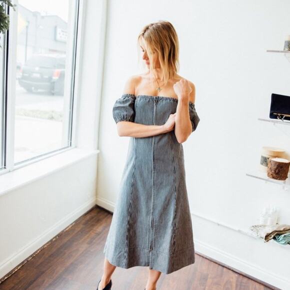 Apiece Apart - Blue Isla Mujeres Off The Shoulder Denim Dress NEW - Picture 1 of 6